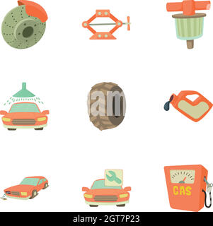 Repair machine icons set, cartoon style Stock Vector