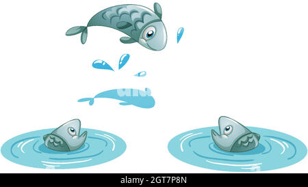 Three fish in the water isolated on white background Stock Vector