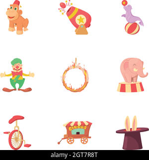 Circus icons set, cartoon style Stock Vector