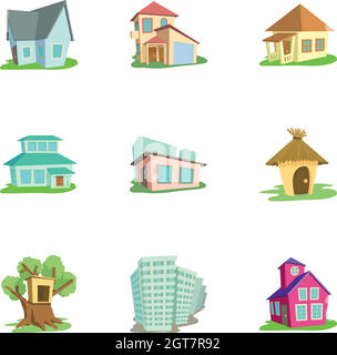 House icons set, cartoon style Stock Vector