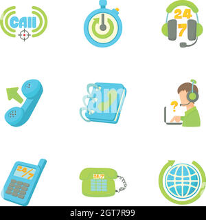 Technical support icons set, cartoon style Stock Vector