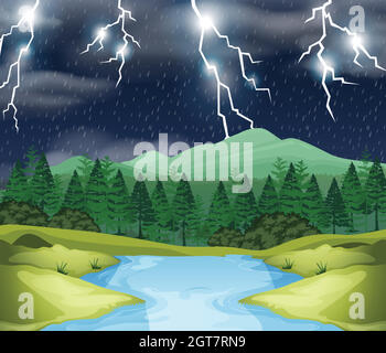 Storm night nature scene Stock Vector