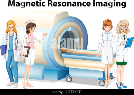 Nurses and doctors by the magnetic resonance imaging Stock Vector