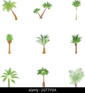 Green palms icons set, cartoon style Stock Vector