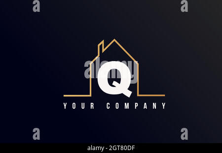 Q house alphabet letter icon logo design. House real estate for company and business identity with line contour of a home Stock Vector