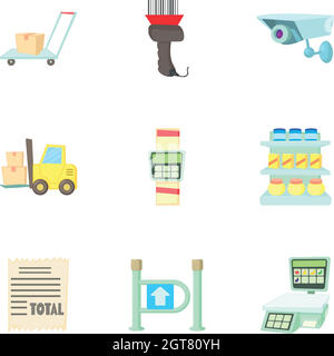 Store icons set, cartoon style Stock Vector