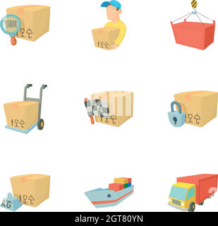Shipping icons set, cartoon style Stock Vector
