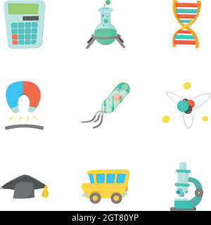 Schooling icons set, cartoon style Stock Vector