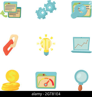 SEO optimization icons set, cartoon style Stock Vector