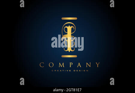 vintage gold I alphabet letter logo icon for company and business. Brading and lettering with creative golden design Stock Vector