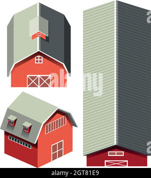 Red barn in different angles Stock Vector