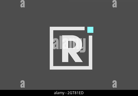 grey R alphabet letter icon logo. Square design for company and business identity with blue dot Stock Vector