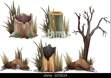 Different type of tree stump Stock Vector