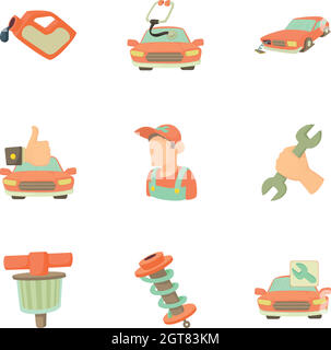 Renovation for machine icons set, cartoon style Stock Vector