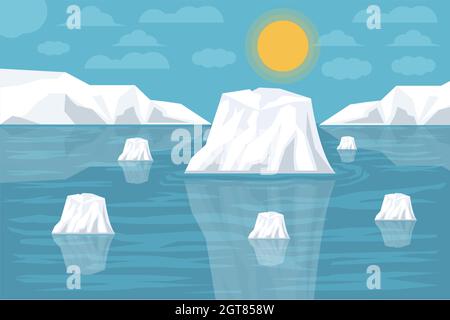 vector illustration global warming the iceberg broke off, melted glacier Stock Vector