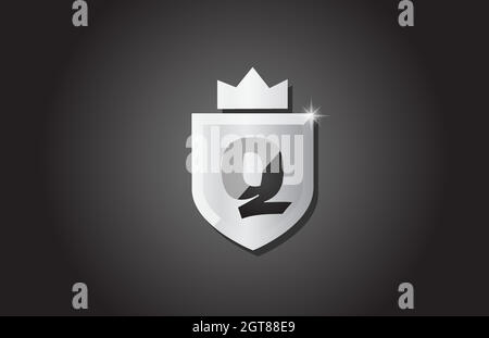 Creative shield Q alphabet letter icon logo in grey color. Corporate business design for company template identity with king crown and light spark Stock Vector