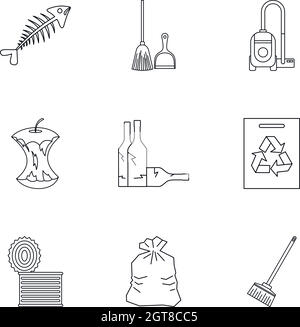 Trash icons set, outline style Stock Vector