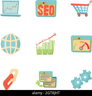 Optimization icons set, cartoon style Stock Vector