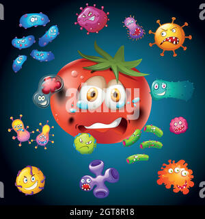 Fresh tomato with bacteria Stock Vector