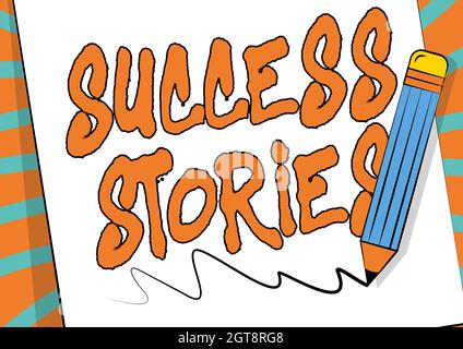 Text sign showing Success Stories. Word Written on life of rule models from how he started to his death Pencil Drawing On Top Of Sheet Of Paper Stock Photo