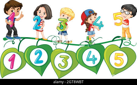 Kids and numbers one to five Stock Vector