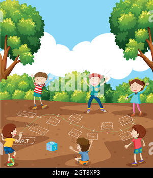 Children playing math game at playground illustration Stock Vector ...