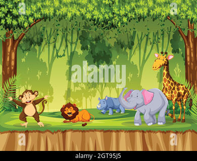 Animals In jungle scene Stock Vector Image & Art - Alamy