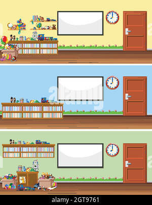 Background scene with whiteboard and toys Stock Vector