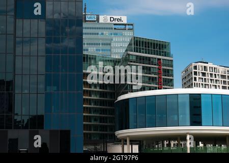 01 June 2019 Vienna, Austria - Donaucity Vienna. The Vienna International Center is a Complex with skyscrapers, large business hub next to the Danube Stock Photo