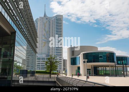 01 June 2019 Vienna, Austria - Donaucity Vienna. The Vienna International Center is a Complex with skyscrapers, large business hub next to the Danube Stock Photo