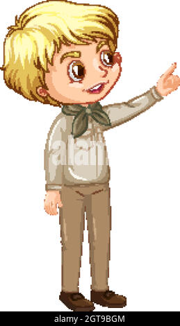 Boy in scout uniform on white background Stock Vector