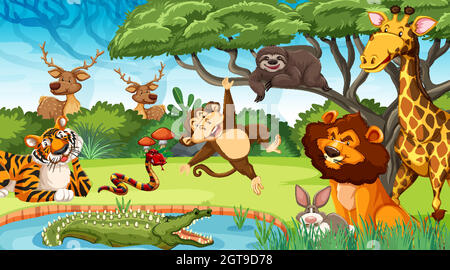 Wild animals in the jungle Stock Vector