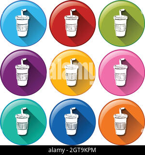 Round buttons with disposable cups Stock Vector