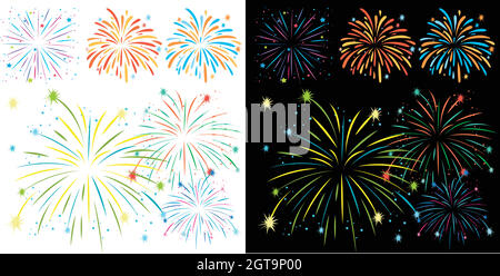 Fireworks on black and white background Stock Vector