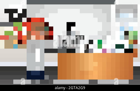 Scientist looking at the lab equipments in the room Stock Vector