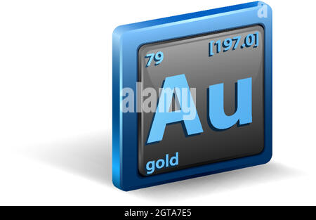 Gold chemical element. Chemical symbol with atomic number and atomic mass. Stock Vector