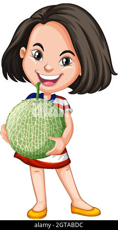 Asian girl holding melon fruit in standing position Stock Vector