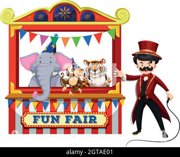 Animal Circus Show on White Background Stock Vector