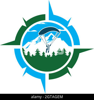 compass with parachuting mountain concept vector illustration design Stock Vector