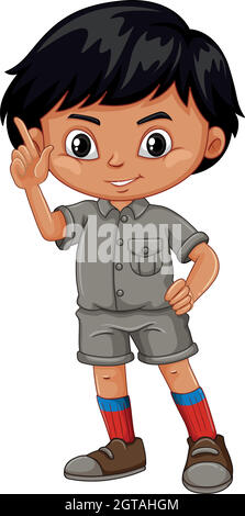 A boy standing in a safari outfit Stock Vector