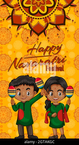 Poster design for Navaratri with children with maracas Stock Vector