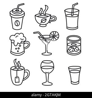 illustration of the alcohol drinks and beverages icons set Stock Vector