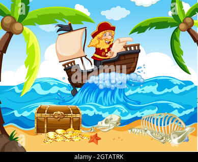 Scene with pirate sailing at sea Stock Vector