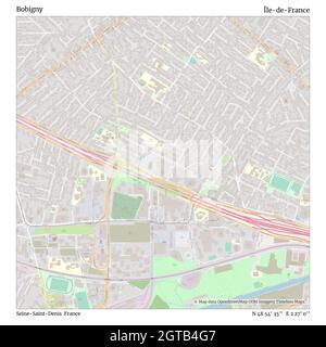 Bobigny, Seine-Saint-Denis, France, Île-de-France, N 48 54' 35'', E 2 27' 0'', map, Timeless Map published in 2021. Travelers, explorers and adventurers like Florence Nightingale, David Livingstone, Ernest Shackleton, Lewis and Clark and Sherlock Holmes relied on maps to plan travels to the world's most remote corners, Timeless Maps is mapping most locations on the globe, showing the achievement of great dreams Stock Photo