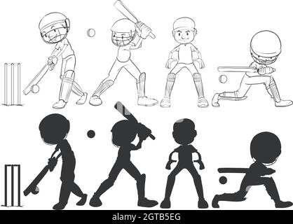 Set of cricket player character Stock Vector