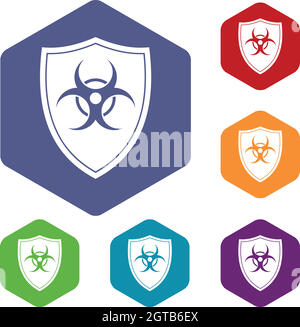 Shield with a biohazard sign icons set Stock Vector