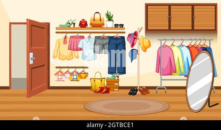 Interior design of dressing room background Stock Vector