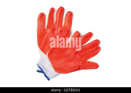 Construction workers gloves with rubber orange coating Stock Photo