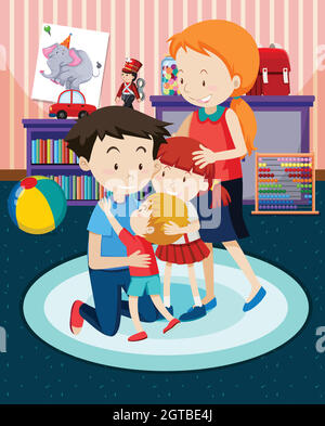 A happy family at home Stock Vector