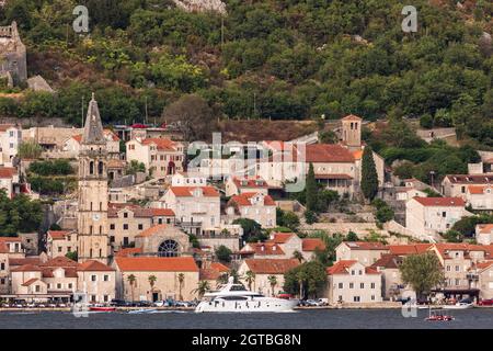 Perast is an old town in the Bay of Kotor in Montenegro. Stock Photo